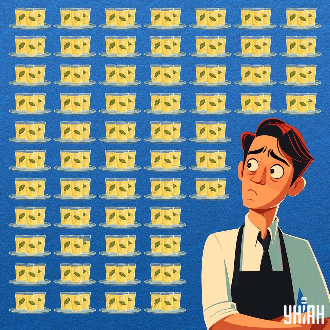 Find et glas, hvor der er mindre limonade i end i resten af beholderne / collage Moje